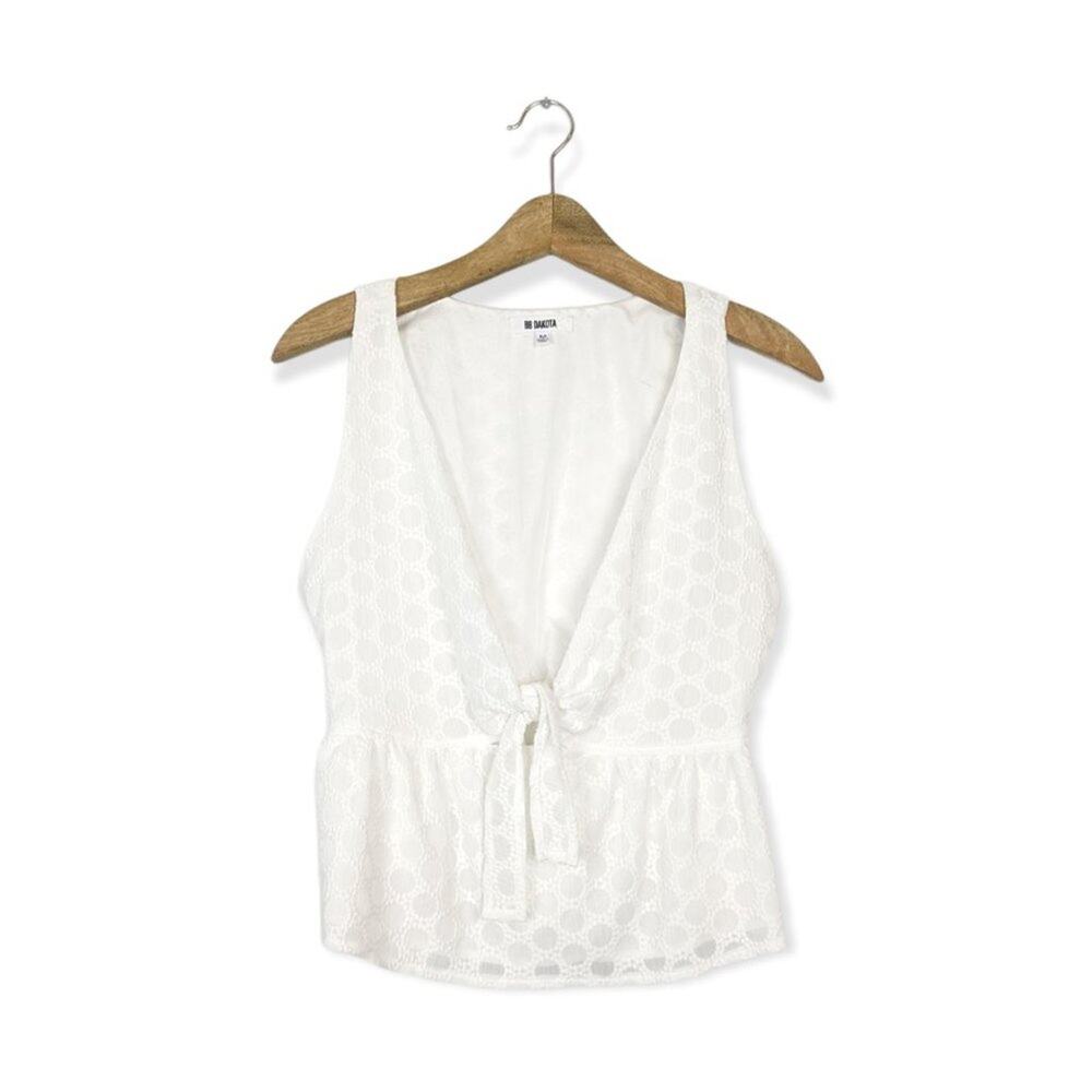BB Dakota Shari White Tie Front Tank Top